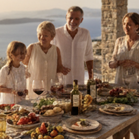 Family dining on terrace
