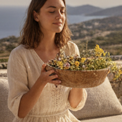 Woman with flower basket