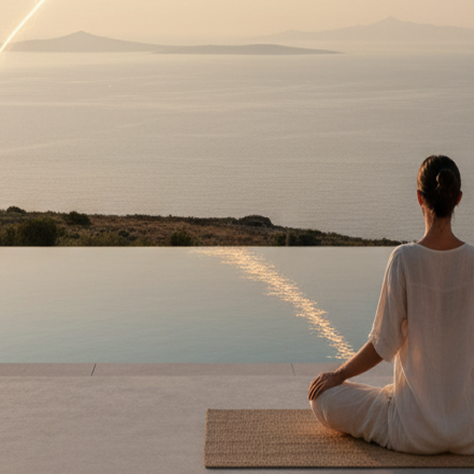 Meditation by infinity pool